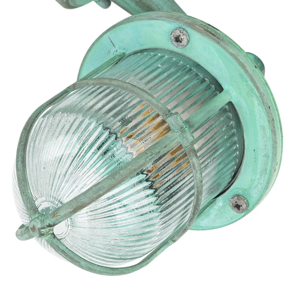 Lido Wandlampe außen E27 IP64 Grün antik Glas Echt-Messing< Außenwandleuchten|Rustikale Lampen