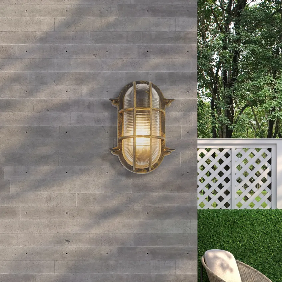 Searchlight Wandlampe außen IP44 E27 in Gold Antik H: 25 cm Maritim< Metall Lampen|Maritime Lampen