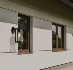 Metall Lampen|Vintage Lampen*Searchlight Wandlampe außen IP44 E27 Schwarz Glas Aluminium DIAZ