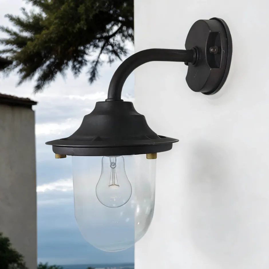 Metall Lampen|Messinglampen*Lido Wandlampe außen Messing Glas E27 IP64 30 cm hoch
