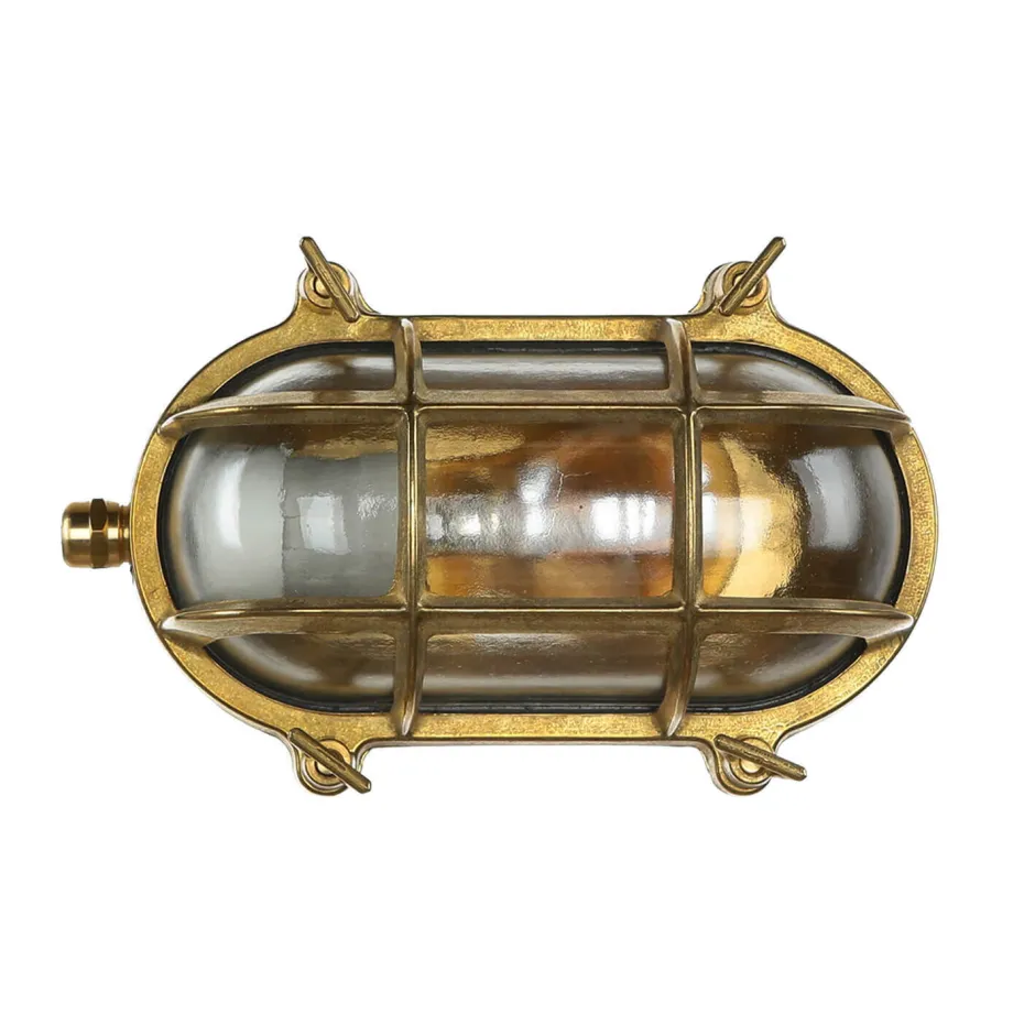 Metall Lampen|Messinglampen*Lido Wandlampe Außen Messing Glas Haus oval Maritim