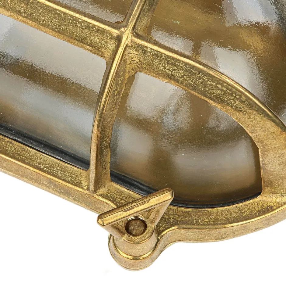 Metall Lampen|Messinglampen*Lido Wandlampe Außen Messing Glas Haus oval Maritim