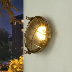 Rustikale Lampen|Metall Lampen*Lido Wandlampe außen Messing Maritim IP64 E27 SERIFOS