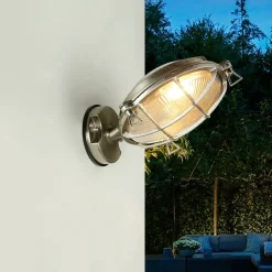 Rustikale Lampen|Metall Lampen*Lido Wandlampe außen Messing massiv Riffelglas E27 IP64 SERIFOS