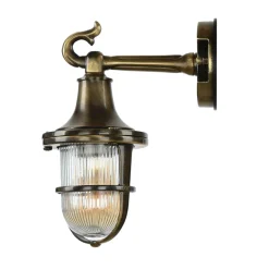 Außenwandleuchten|Rustikale Lampen*Lido Wandlampe Außen Messing Riffelglas Hof Maritim IP64