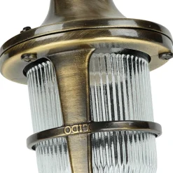 Außenwandleuchten|Rustikale Lampen*Lido Wandlampe Außen Messing Riffelglas Hof Maritim IP64