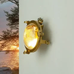 Rustikale Lampen|Metall Lampen*Lido Wandlampe Außen Messing rund IP44 Maritim Haustür