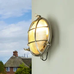 Rustikale Lampen|Messinglampen*Lido Wandlampe Außen Nickel Echt-Messing rund Ø24cm IP64