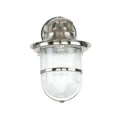 Außenwandleuchten|Rustikale Lampen*Lido Wandlampe außen Riffelglas Messing in Nickel E27