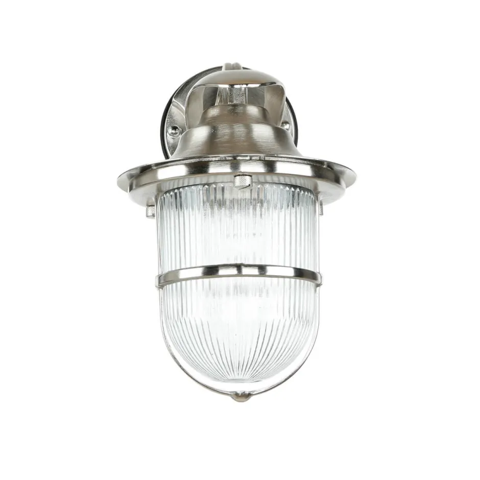 Außenwandleuchten|Rustikale Lampen*Lido Wandlampe außen Riffelglas Messing in Nickel E27