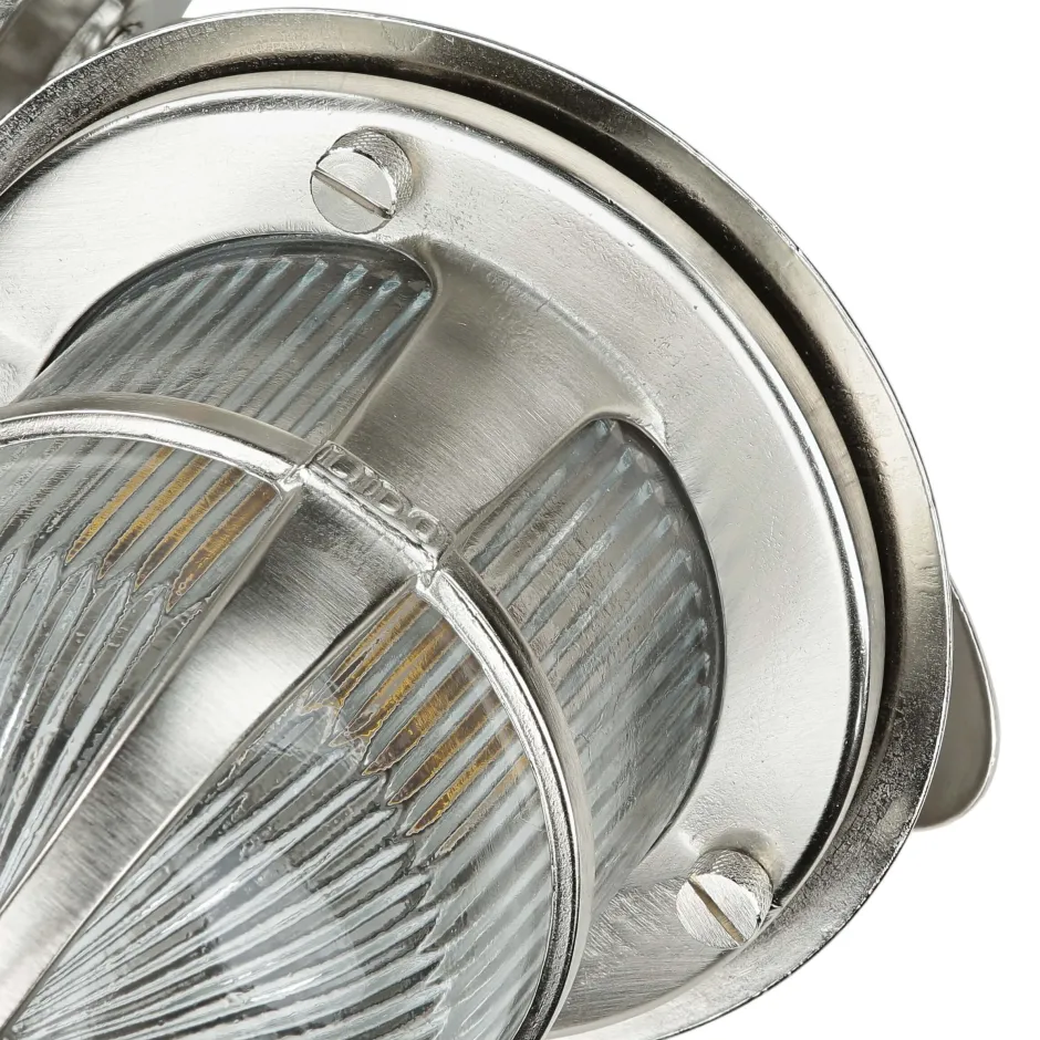 Außenwandleuchten|Rustikale Lampen*Lido Wandlampe außen Riffelglas Messing in Nickel E27