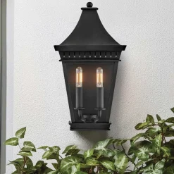 Elstead Wandlampe außen Schwarz E14 IP44 H: 39,4 cm Aluminium Glas< Metall Lampen|Rustikale Lampen