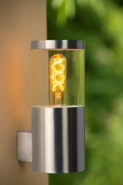 Wandlampe Außen Stahl in Chrom IP44 H:23 cm E27 Balkon< Außenwandleuchten|Metall Lampen