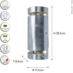 Metall Lampen|Außenwandleuchten*Eco-Light Wandlampe außen Up Down H:25,4 cm IP54 GU10 in Zink