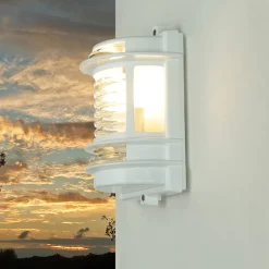 Metall Lampen|Messinglampen*Lido Wandlampe außen Weiß IP64 Messing Glas E27