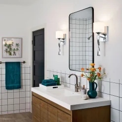 Elstead Wandlampe Bad Chrom Weiß H: 41,3 cm IP44 Metall Glas< Wandleuchten|Metall Lampen