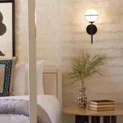 Wandleuchten|Badezimmer Lampe*Elstead Wandlampe Bad H: 40,3 cm IP44 Schwarz Weiß Metall Glas