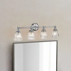 Flurlampen|Metall Lampen*Elstead Wandlampe Bad Metall Glas 78,4 cm breit IP44 4x LED G9