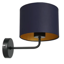 Luminex Wandlampe Blau Gold Stoff Metall B:18 cm E27 gemütlich< Wandleuchten|Schlafzimmer Lampen