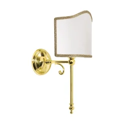 Wandleuchten|Schlafzimmer Lampen*Giovanni Battista Wandlampe E14 Messing poliert Stoff Weiß Klassisch