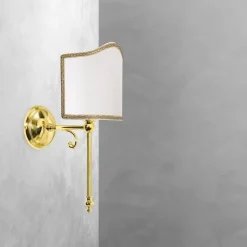 Wandleuchten|Schlafzimmer Lampen*Giovanni Battista Wandlampe E14 Messing poliert Stoff Weiß Klassisch