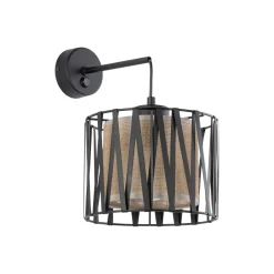 TK Lighting Wandlampe E27 Metall Jute H: 35 cm in Schwarz Braun MINA< Wandleuchten|Schlafzimmer Lampen