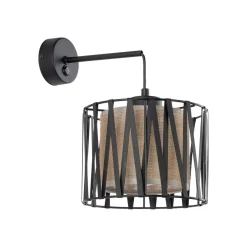 TK Lighting Wandlampe E27 Metall Jute H: 35 cm in Schwarz Braun MINA< Wandleuchten|Schlafzimmer Lampen