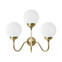 Giovanni Battista Wandlampe 3-flammig E14 Glas Echt-Messing B: 39 cm< Wandleuchten|Badezimmer Lampe