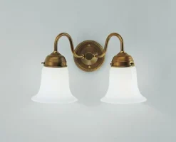 Wohnzimmerlampen|Metall Lampen*Berliner Messingleuchten Wandlampe Glas Berliner Messing E27 T:17 cm 2-flammig