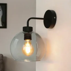 Wandleuchten|Küchenlampen*Easylight Wandlampe Glas Kugel Schirm Grau Schwarz KANZENE