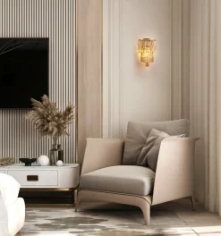 Flurlampen|Metall Lampen*Searchlight Wandlampe Glas Metall E14 IP44 in Messing Champagner