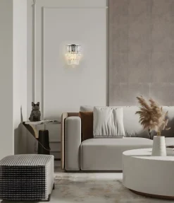 Searchlight Wandlampe Glas Metall Modern H:30 cm E14 IP44 in Chrom< Wandleuchten|Flurlampen