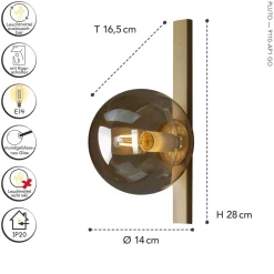 Eco-Light Wandlampe Gold Bernstein Glaskugel E14 B:14 cm blendarm< Wohnzimmerlampen|Glaslampen