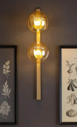 Eco-Light Wandlampe Gold Bernstein Glaskugel E14 H:60 cm 2-flmg< Wohnzimmerlampen|Glaslampen