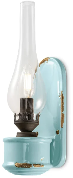Wohnzimmerlampen|Glaslampen*Ferroluce Wandlampe Handarbeit Glas H: 33 cm Hellblau Shabby Antik