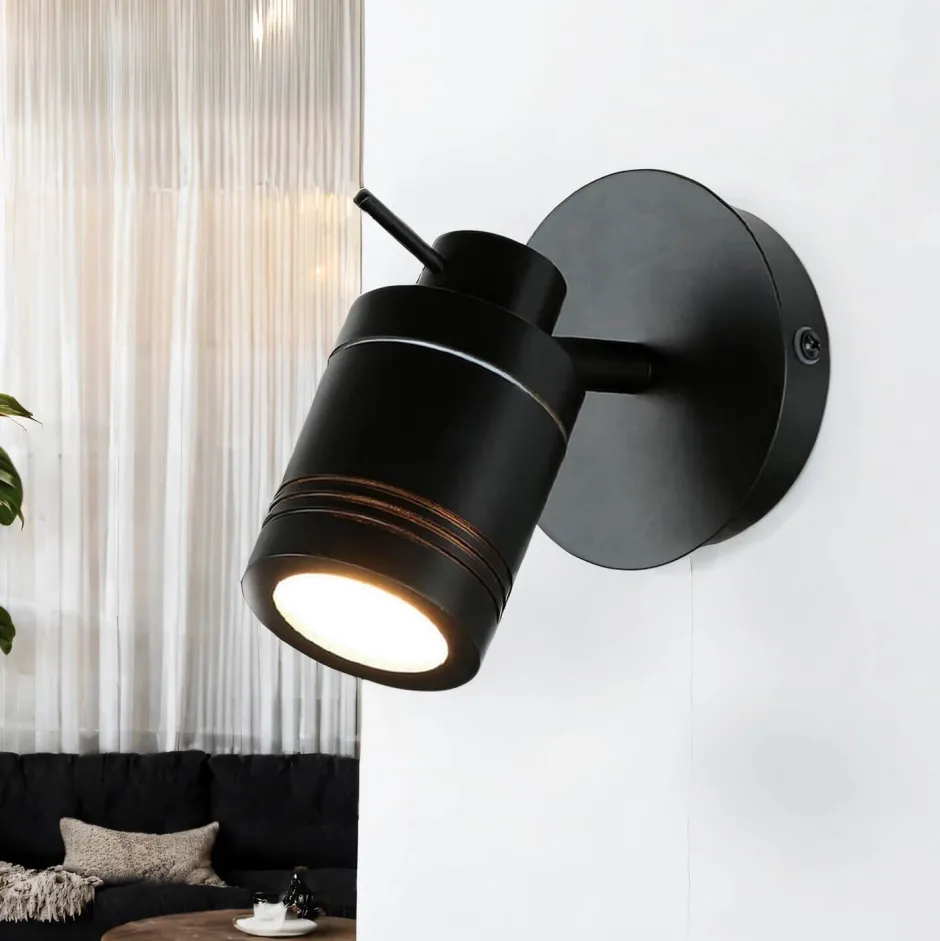 Wohnzimmerlampen|Metall Lampen*Searchlight Wandlampe IP44 GU10 Ø 10 cm Schwarz matt verstellbar