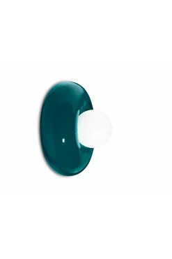 Wohnzimmerlampen|Glaslampen*Ferroluce Wandlampe Keramik Glas Ø 25 cm rund Petrol Weiß