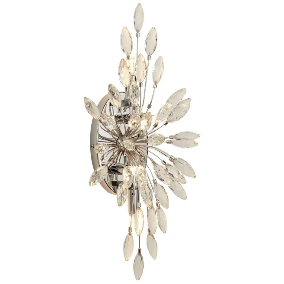 Wohnzimmerlampen|Schlafzimmer Lampen*Searchlight Wandlampe Kristall Metall H: 47 cm in Chrom Klar 4x G9