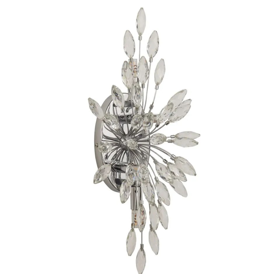 Wohnzimmerlampen|Schlafzimmer Lampen*Searchlight Wandlampe Kristall Metall H: 47 cm in Chrom Klar 4x G9