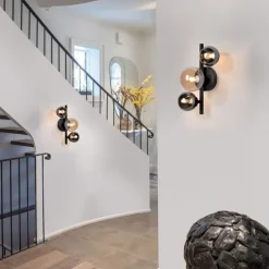 Paul Neuhaus Wandlampe Kugeln Rauchgrau Bernstein Glas G9 H:28,5 cm< Wandleuchten|Flurlampen