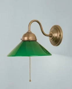Wohnzimmerlampen|Küchenlampen*Berliner Messingleuchten Wandlampe Messing Glas Grün Zugschalter E27 Jugendstil