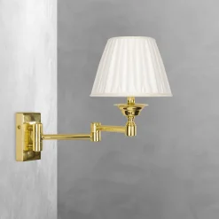 Giovanni Battista Wandlampe Messing poliert Stoff Weiß E14 Gelenkarm< Wandleuchten|Schlafzimmer Lampen