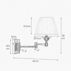 Giovanni Battista Wandlampe Messing poliert Stoff Weiß E14 Gelenkarm< Wandleuchten|Schlafzimmer Lampen