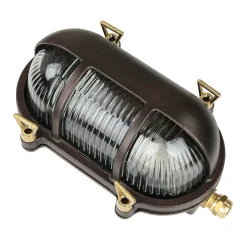 Rustikale Lampen|Metall Lampen*Lido Wandlampe Messing Riffelglas IP64 rostfrei E27 außen