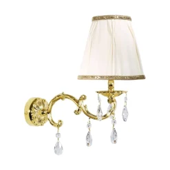 Wandleuchten|Schlafzimmer Lampen*Giovanni Battista Wandlampe Messing Stoff Kristall H: 34,5 cm poliert Weiß E14