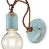 Wohnzimmerlampen|Keramiklampen*Ferroluce Wandlampe Metall 18 cm hoch Hellblau Shabby Antik E27