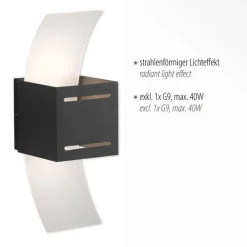 Wohnzimmerlampen|Flurlampen*Paul Neuhaus Wandlampe Metall Anthrazit indirekt G9 H:30 cm Modern