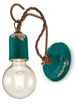 Wohnzimmerlampen|Küchenlampen*Ferroluce Wandlampe Metall E27 18 cm hoch Petrol Shabby Antik