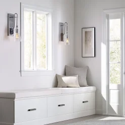 Wandleuchten|Küchenlampen*Elstead Wandlampe Metall Glas E27 44,1 cm hoch Chrom GREDA