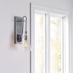 Wandleuchten|Küchenlampen*Elstead Wandlampe Metall Glas E27 44,1 cm hoch Chrom GREDA